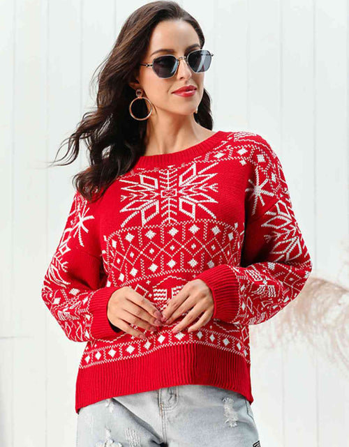 Load image into Gallery viewer, Snowflake Pattern Round Neck Sweater
