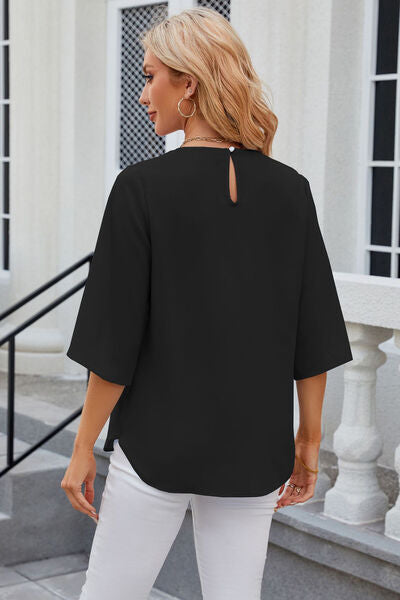 Load image into Gallery viewer, Round Neck Slit Half Sleeve Top
