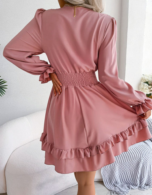 Load image into Gallery viewer, Tie Front Smocked Waist Flounce Sleeve Dress
