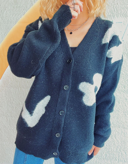 Load image into Gallery viewer, Flower Button Down V-Neck Long Sleeve Cardigan
