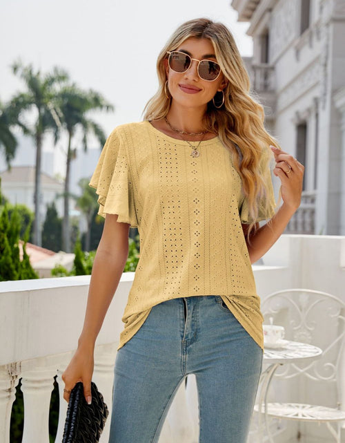 Load image into Gallery viewer, Eyelet Flutter Sleeve Round Neck Top
