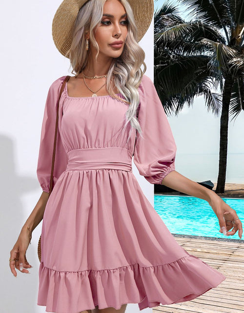 Load image into Gallery viewer, Square Neck Tie Back Ruffle Hem Dress
