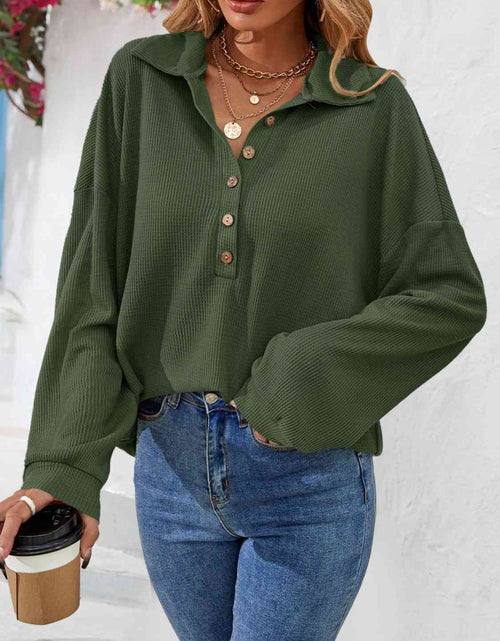 Load image into Gallery viewer, Half Button Collared Neck Long Sleeve Top
