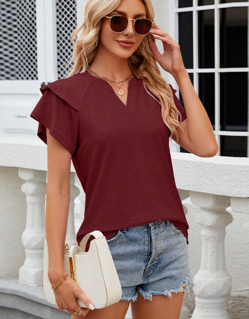 Load image into Gallery viewer, Eyelet Notched Short Sleeve T-Shirt
