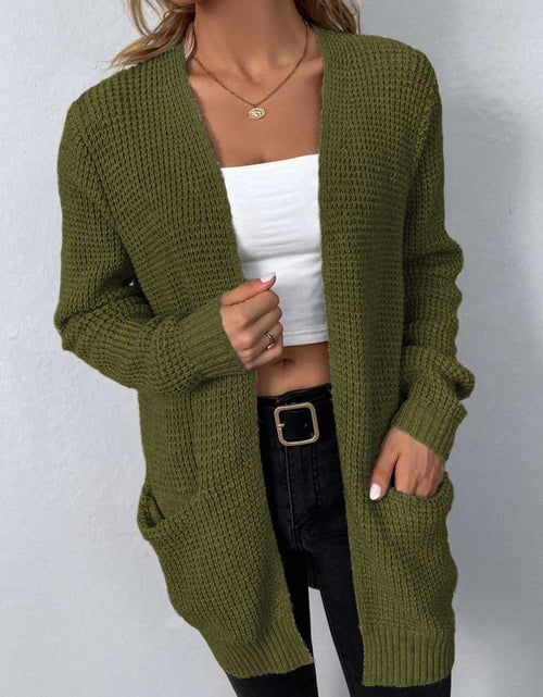 Load image into Gallery viewer, Rib-Knit Open Front Pocketed Cardigan
