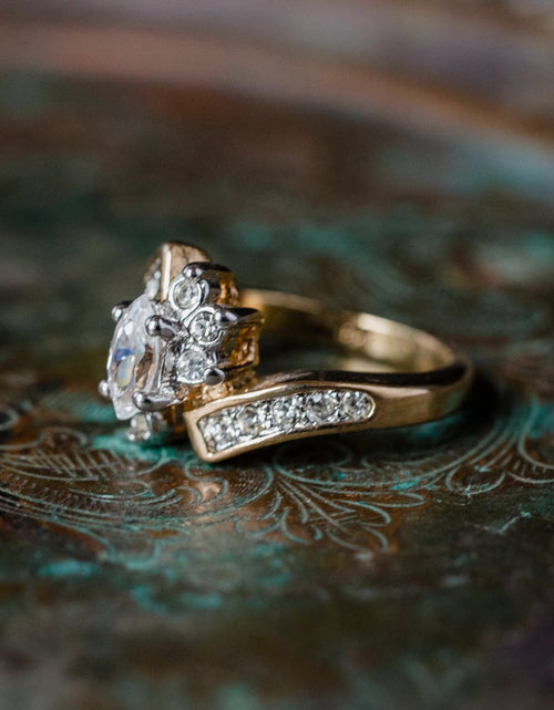 Load image into Gallery viewer, Vintage 1980s Ring Zirconia with Clear Austrian Crystals 18k Yellow Gold Electroplated by PVD Vintage Jewelry
