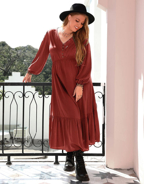 Load image into Gallery viewer, Plus Size Quarter Button V-Neck Long Sleeve Dress
