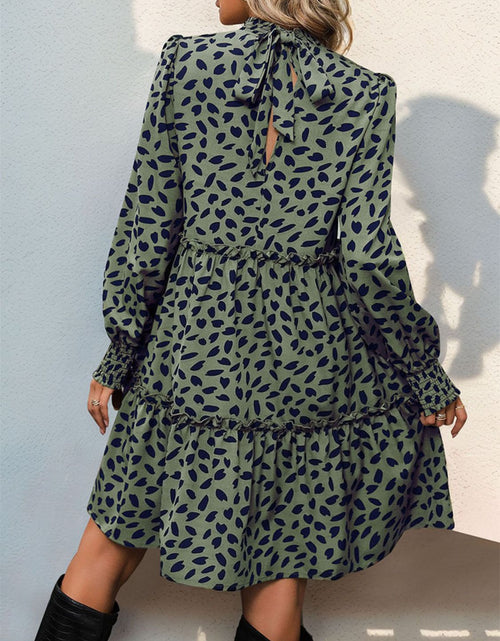 Load image into Gallery viewer, Perfee Frill Printed Mock Neck Long Sleeve Mini Dress
