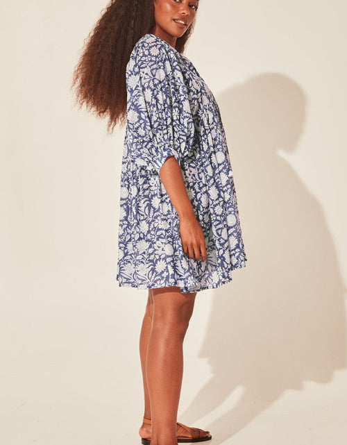 Load image into Gallery viewer, Floral Tie Neck Lantern Sleeve Dress
