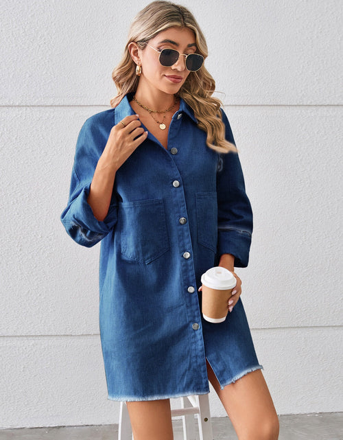 Load image into Gallery viewer, Raw Hem Button Up Denim Dress
