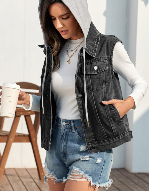 Load image into Gallery viewer, Pocketed Button Up Hooded Denim Jacket
