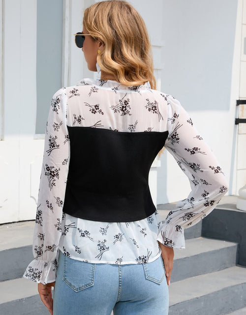 Load image into Gallery viewer, Floral Frill Trim Flounce Sleeve Drawstring Blouse
