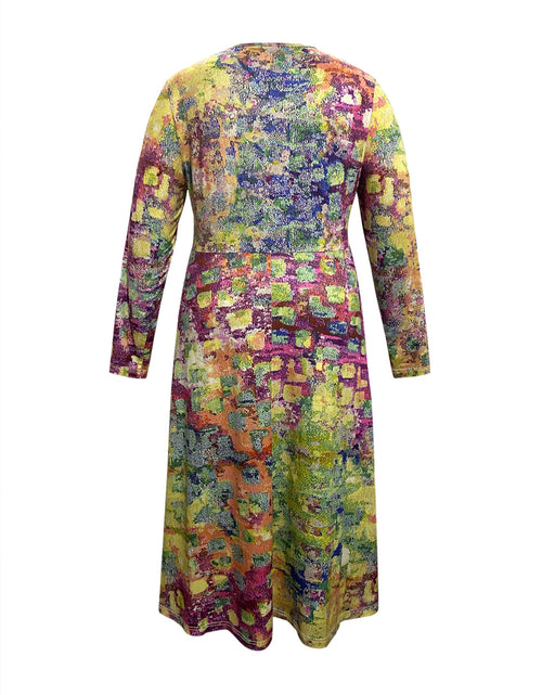 Load image into Gallery viewer, Plus Size Printed Round Neck Long Sleeve Dress
