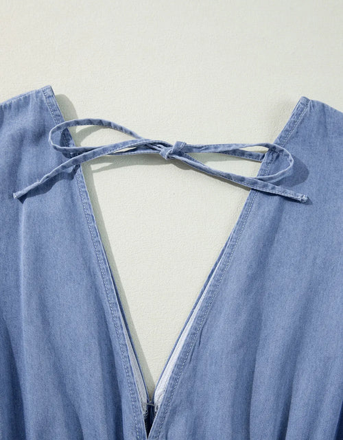Load image into Gallery viewer, Tied Plunge Three-Quarter Sleeve Denim Dress
