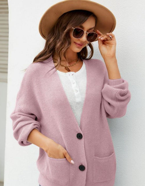 Load image into Gallery viewer, Waffle-Knit Dropped Shoulder Cardigan
