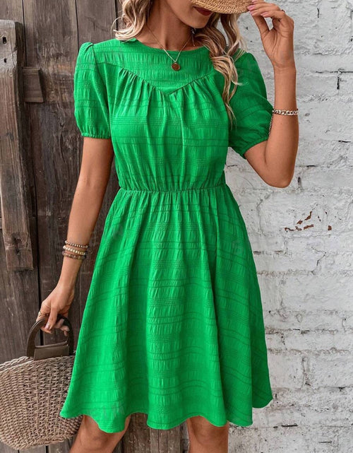 Load image into Gallery viewer, Ruched Round Neck Short Sleeve Mini Dress

