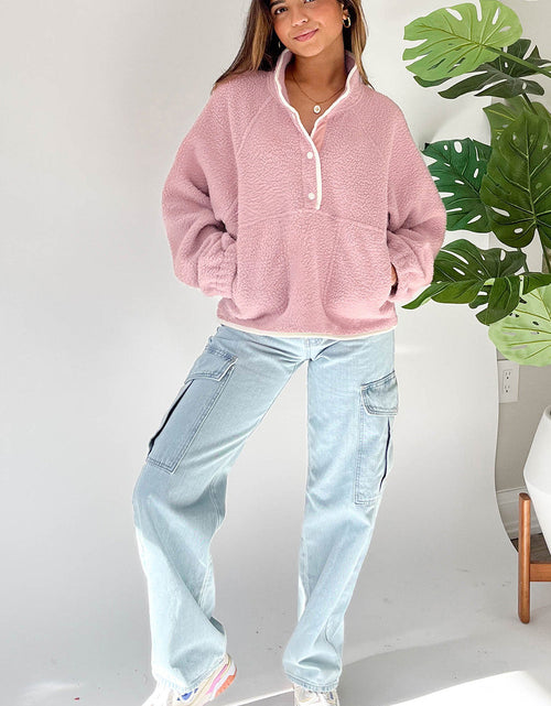 Load image into Gallery viewer, Half Snap Long Sleeve Sweatshirt with Side Slit Pockets
