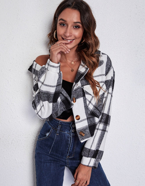 Load image into Gallery viewer, Plaid Button Front Jacket with Pockets
