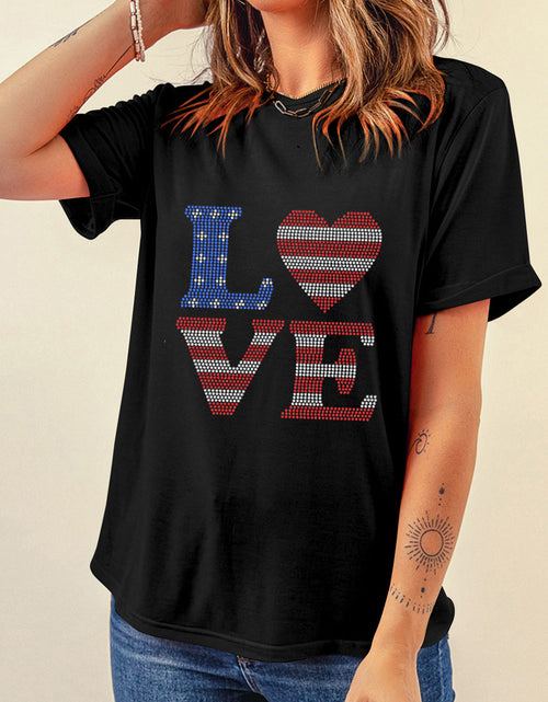 Load image into Gallery viewer, Rhinestone Round Neck Short Sleeve T-Shirt
