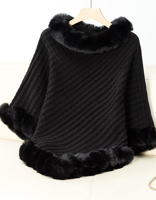 Load image into Gallery viewer, Fuzzy Trim Texture Three-Quarter Sleeve Poncho
