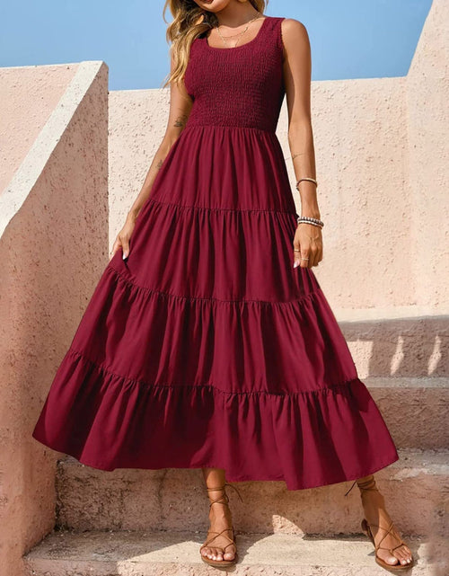 Load image into Gallery viewer, Tiered Smocked Wide Strap Dress
