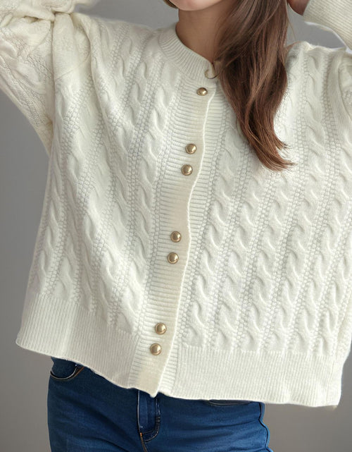 Load image into Gallery viewer, Cable-Knit Round Neck Long Sleeve Cardigan
