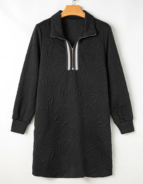 Load image into Gallery viewer, Texture Quarter Zip Long Sleeve Mini Dress
