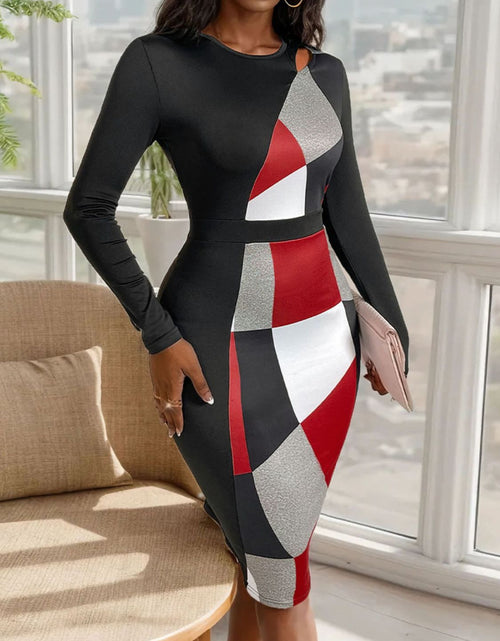 Load image into Gallery viewer, Perfee Cutout Color Block Round Neck Long Sleeve Dress
