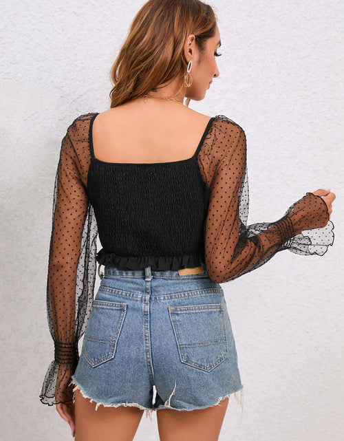 Load image into Gallery viewer, Drawstring Flounce Sleeve Cropped Top

