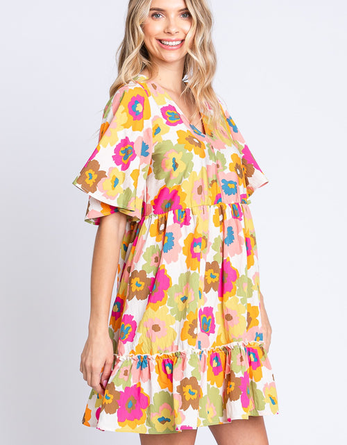 Load image into Gallery viewer, GeeGee Floral V-Neck Ruffle Hem Mini Dress
