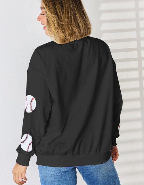 Load image into Gallery viewer, Sequin Baseball Round Neck Dropped Shoulder Sweatshirt
