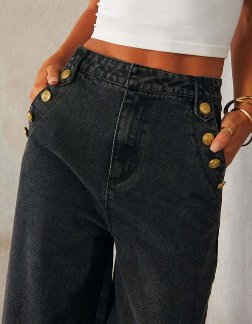 Load image into Gallery viewer, Button Decor High Rise Wide Leg Jeans
