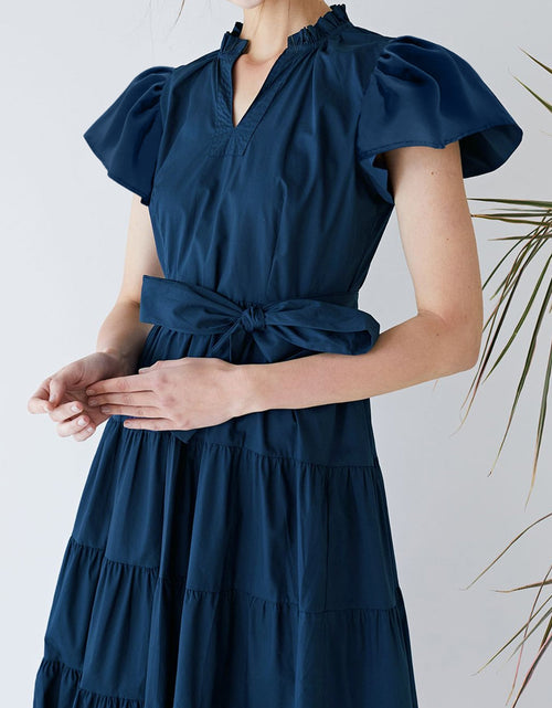 Load image into Gallery viewer, Ruched Tiered Notched Short Sleeve Dress
