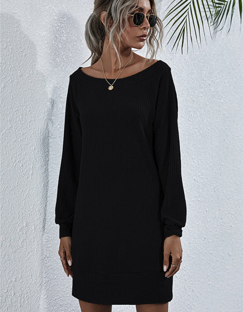 Load image into Gallery viewer, Waffle-Knit Boat Neck Mini Dress
