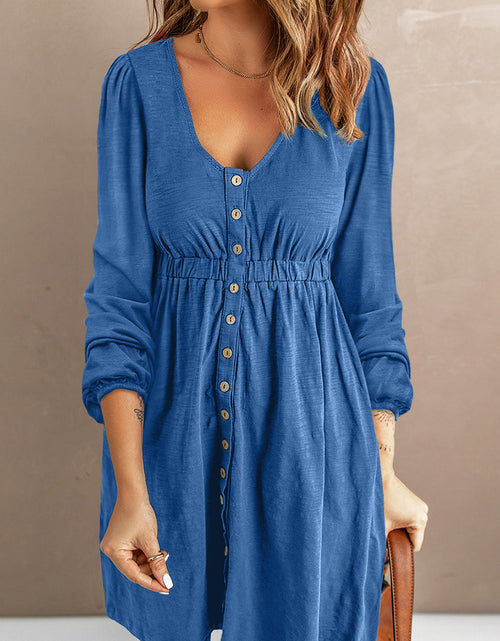 Load image into Gallery viewer, Scoop Neck Empire Waist Long Sleeve Mini Dress
