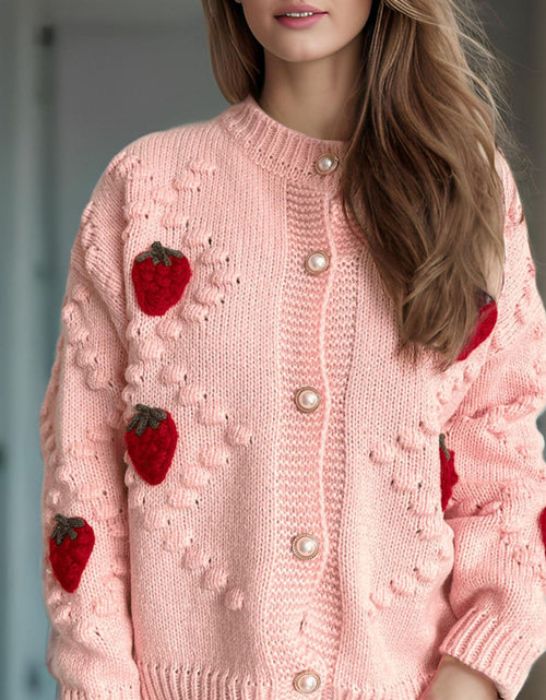 Load image into Gallery viewer, Strawberry Button Down Long Sleeve Cardigan
