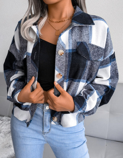 Load image into Gallery viewer, Plaid Collared Neck Long Sleeve Jacket
