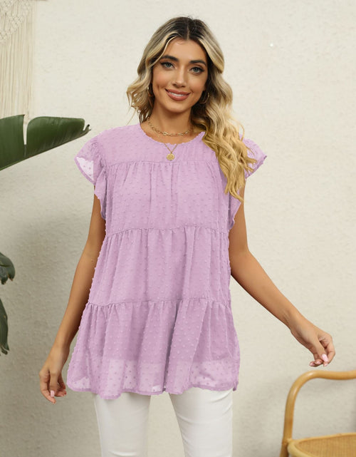 Load image into Gallery viewer, Swiss Dot Round Neck Tiered Blouse

