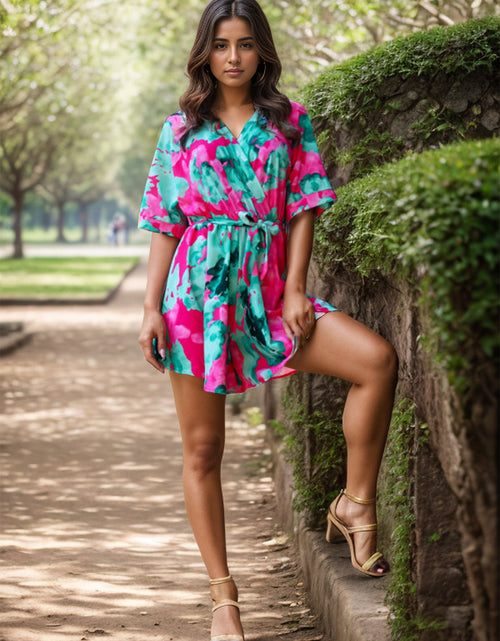 Load image into Gallery viewer, Printed Surplice Half Sleeve Romper
