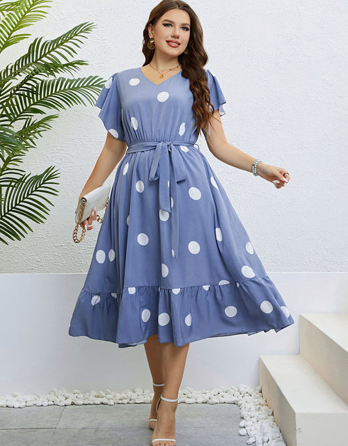 Load image into Gallery viewer, Honey Polka Dot Belted Flutter Sleeve Ruffle Hem Dress

