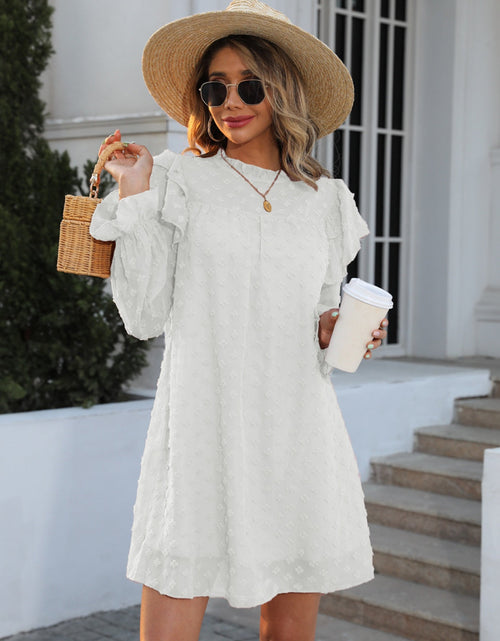 Load image into Gallery viewer, Swiss Dot Mock Neck Flounce Sleeve Dress
