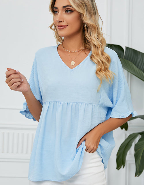 Load image into Gallery viewer, Peplum V-Neck Half Sleeve T-Shirt
