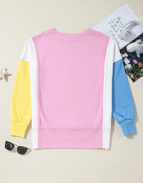 Load image into Gallery viewer, Slit Contrast Round Neck Long Sleeve Sweatshirt
