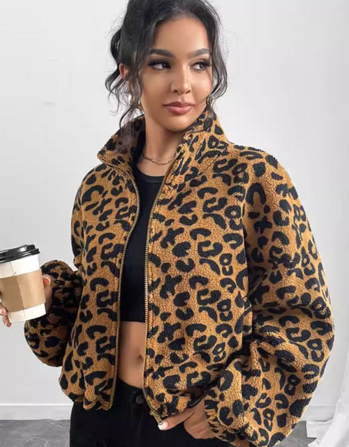 Load image into Gallery viewer, Leopard Zip Up Long Sleeve Jacket
