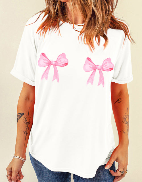 Load image into Gallery viewer, Bow Graphic Round Neck Short Sleeve T-Shirt
