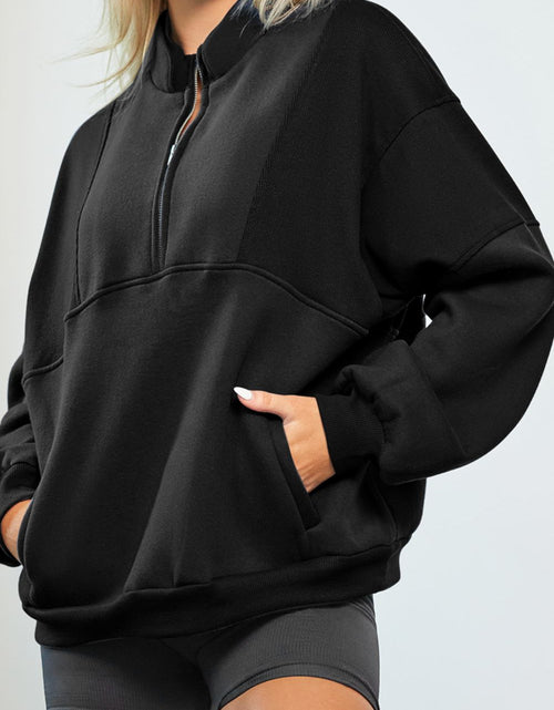 Load image into Gallery viewer, Half Zip Drop Shoulder Long Sleeve Sweatshirt
