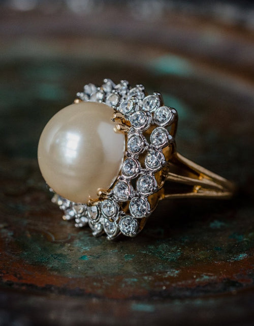 Load image into Gallery viewer, Vintage Austrian Crystal Women's Statement Cocktail Ring 18k Yellow Gold Electroplated Made in the USA by PVD Vintage Jewelry
