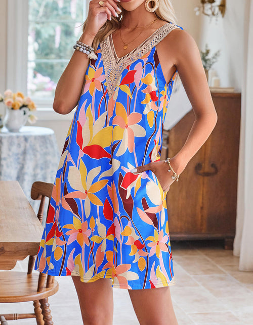 Load image into Gallery viewer, Lace Detail Printed V-Neck Sleeveless Dress
