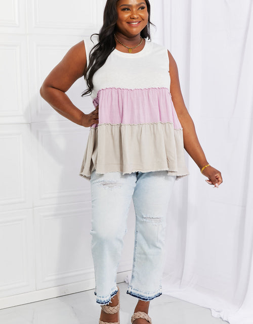 Load image into Gallery viewer, White Birch Full Size Watching the Sunset Color Block Babydoll Top
