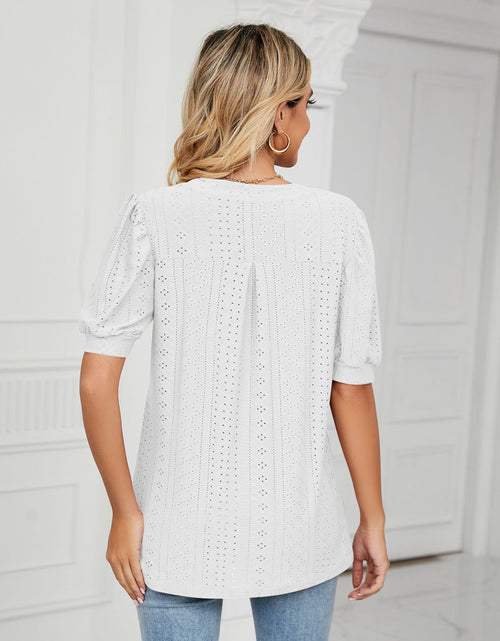 Load image into Gallery viewer, Florira Eyelet Notched Short Sleeve T-Shirt
